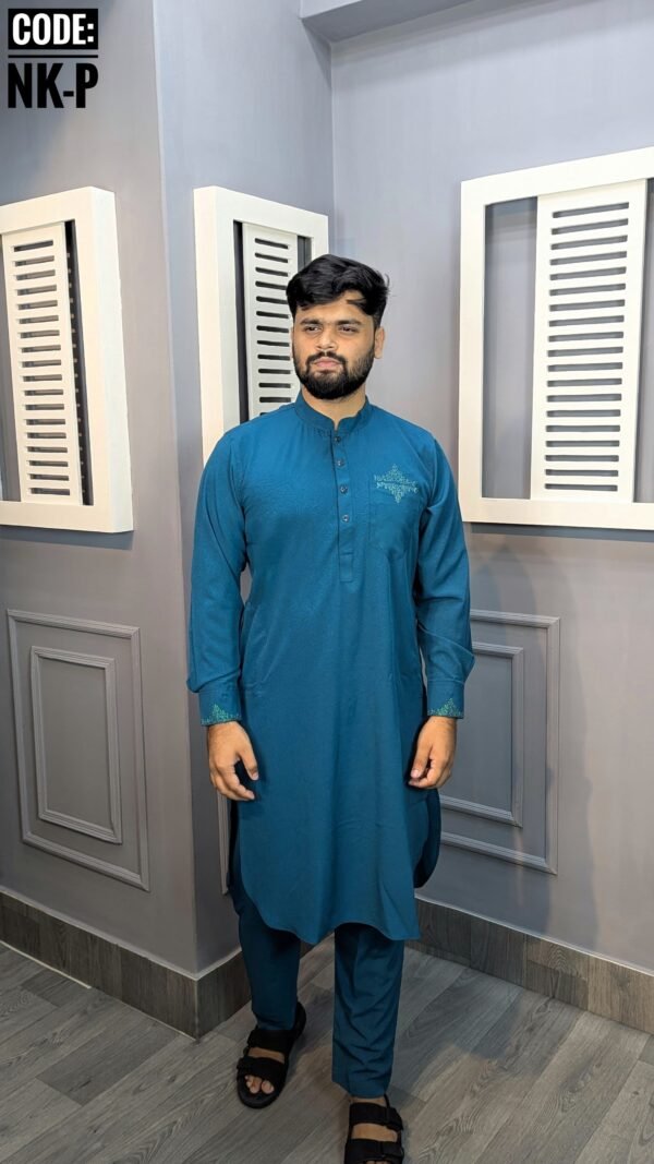 NEW MEN’S PREMIUM KABLI SET- PEACOCK-BLUE.